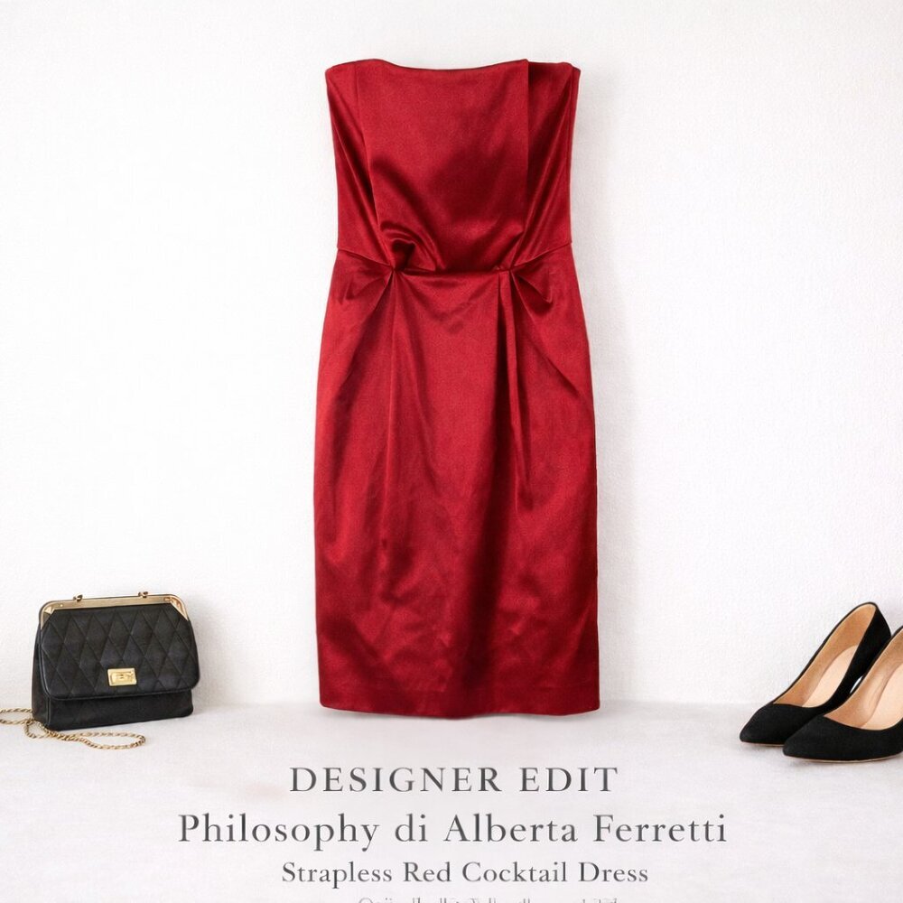 Philosophy di Alberta Ferretti Red Strapless Dress Italy Cocktail Formal 42